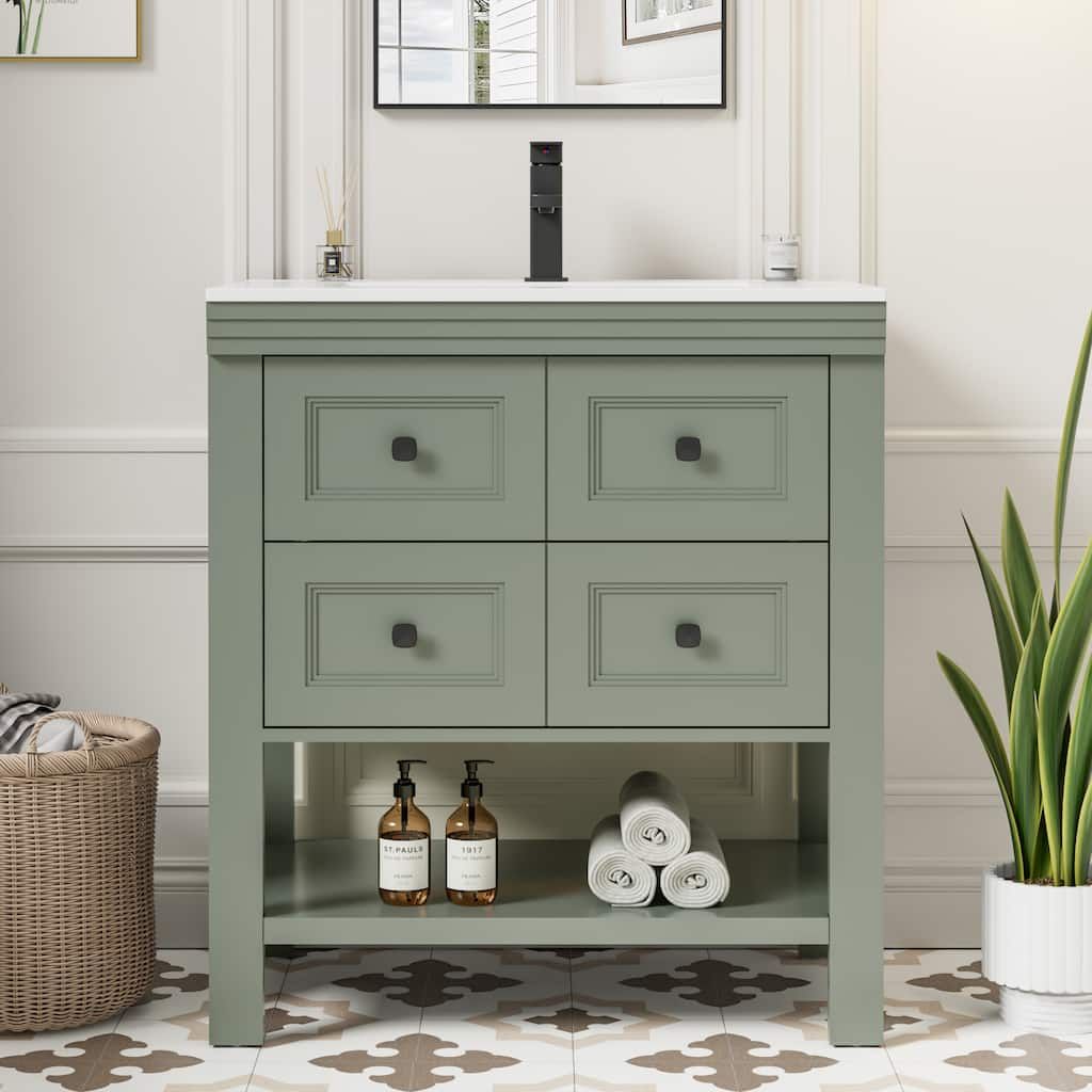 24"/30"/48" Bathroom Vanity with Drop in Sink Drawer Open Shelf