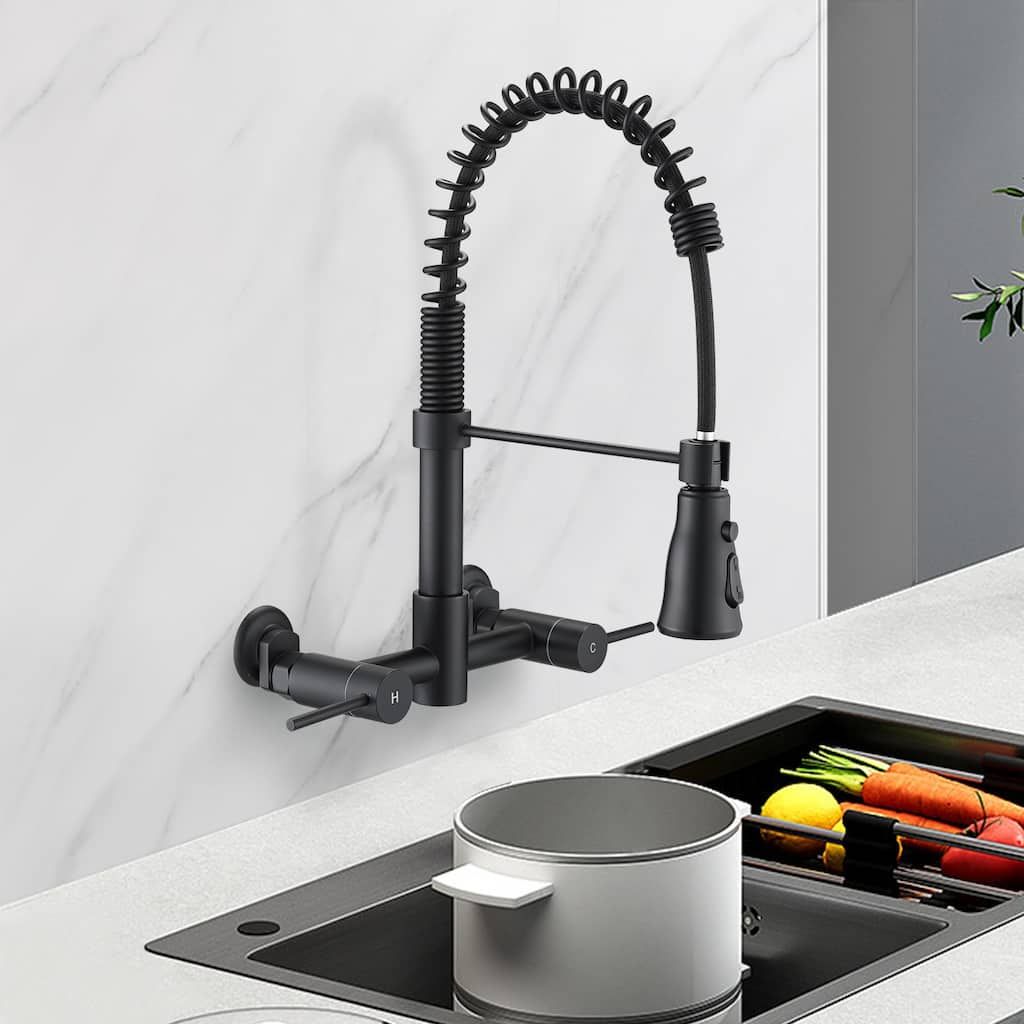 Dornberg Wall Mounted Pull Down Bridge Kitchen Faucet