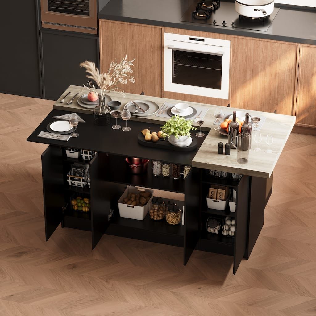 Double-Sided Kitchen Island Abundant Storage Breakfast Bar Table