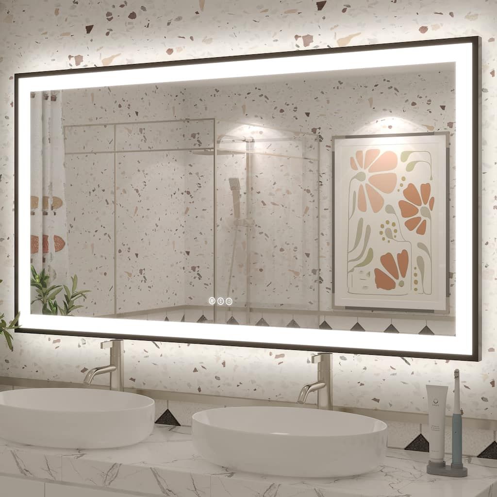 Extra Large Black Frame LED Bathroom Vanity Mirror with 3 Years Warranty and UL Certified