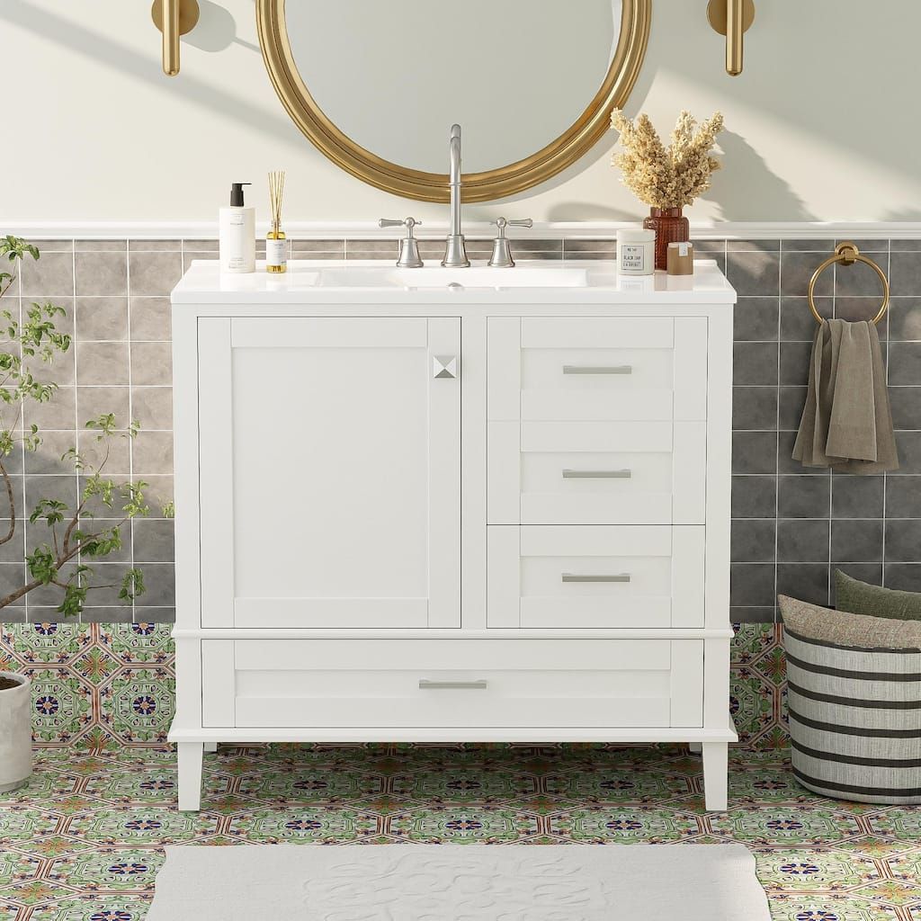 GDFStudio - Aurea 36" Bathroom Vanity with Ceramic Sink, Soft-Close Door & 3 Drawers