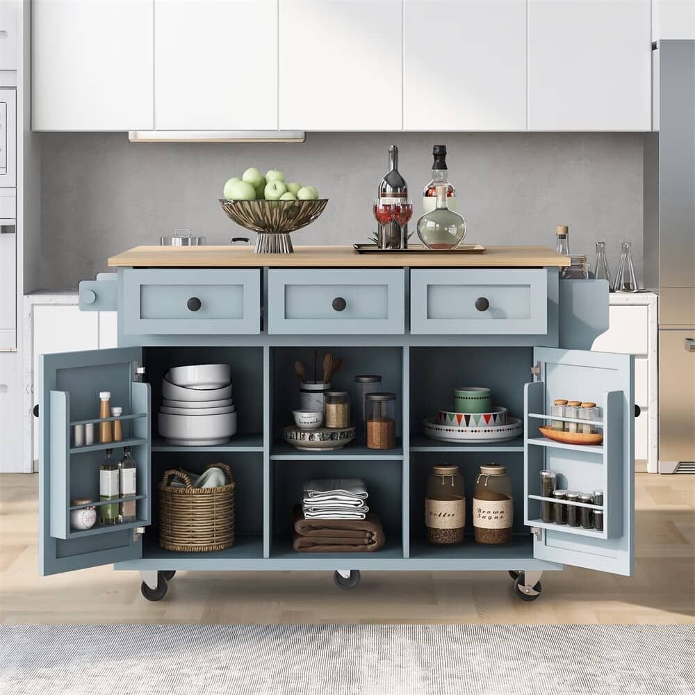 Merax Kitchen Cart with Rubber wood Drop-Leaf Countertop