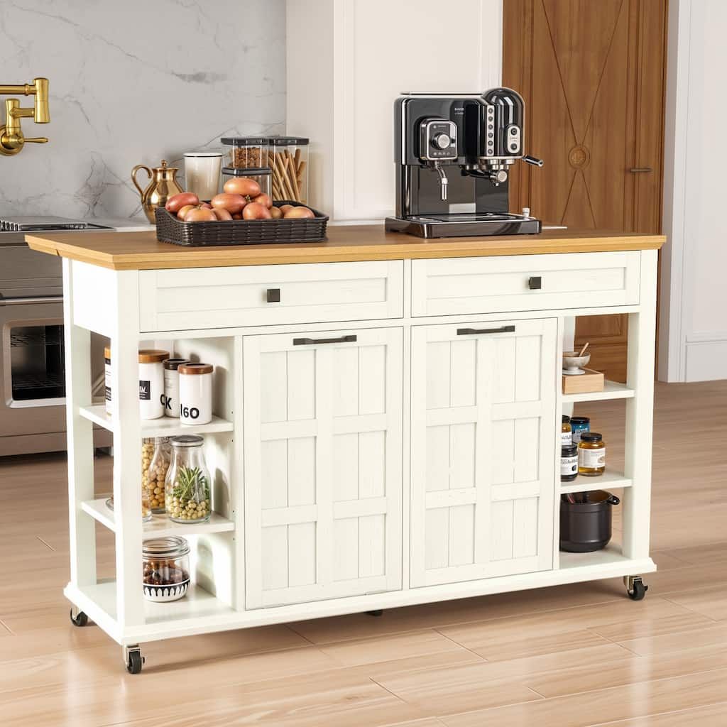 Moasis Kitchen Island with Drop Leaf and Rolling Cart on Wheels for Kitchen or Dining Room