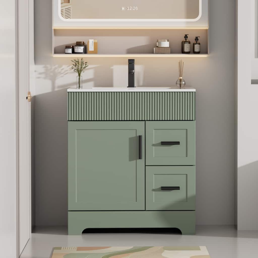 Modern 24"/30"/36"/48" Wave-Line Bathroom Vanity Set with Sink & Faucet