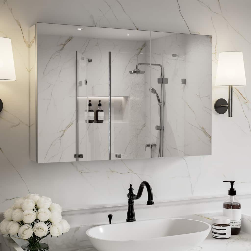 Modland 30"-36"W x 24"H Double Door Bathroom Medicine Cabinet with Mirror,Aluminum Frame