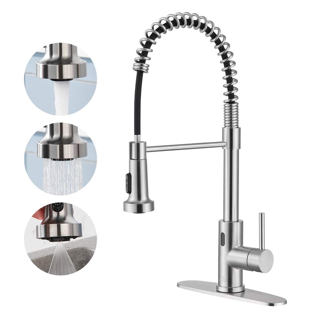 Single Handle Pull Down Sprayer Kitchen Faucet with Touchless Sensor Deckplate Included