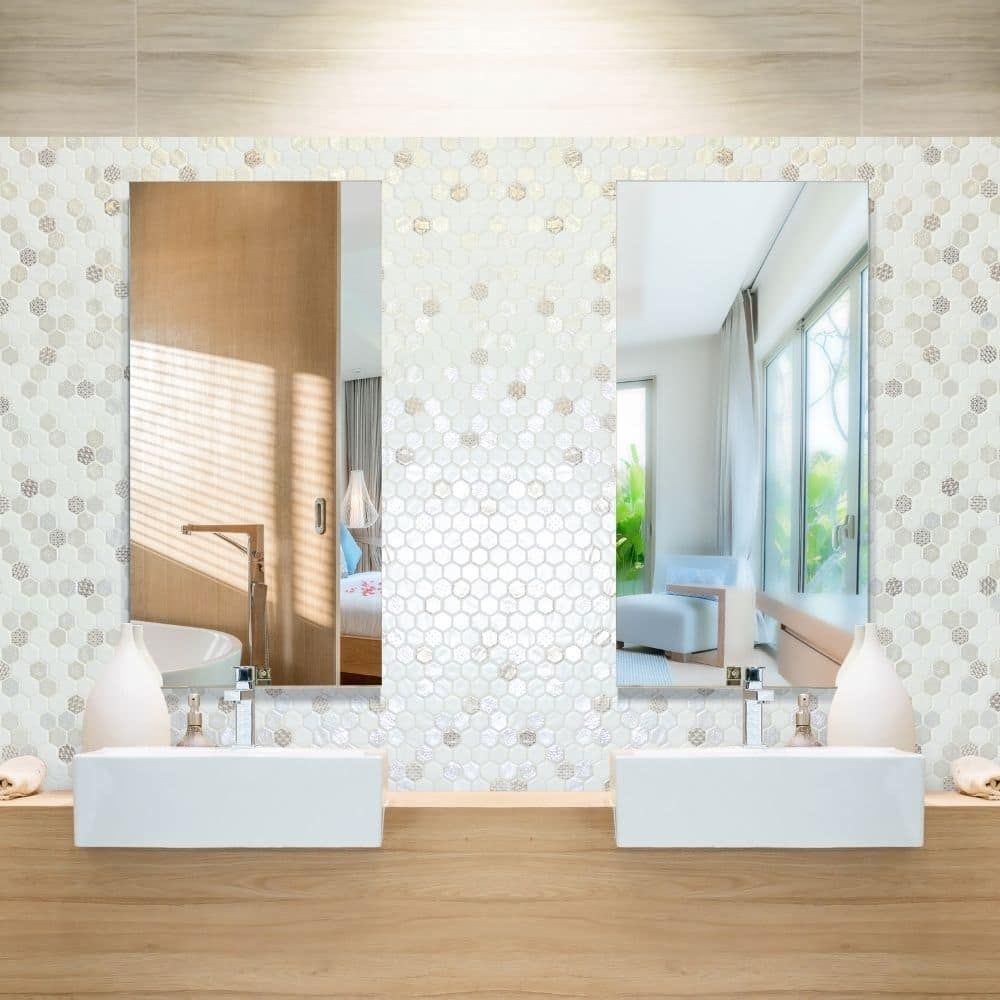 Eterna Hex 1x1 Oro Blanco Satin Glass Grid Mosaic Tile - Wall & Backsplash