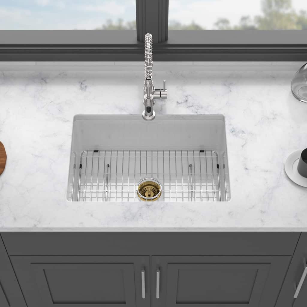 Undermount Single Bowl Porcelain Fireclay Rectangular Kitchen Sink in White