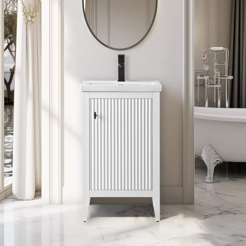 Vanity Art 20" Single Sink Bathroom Vanity Cabinet with Ceramic Top