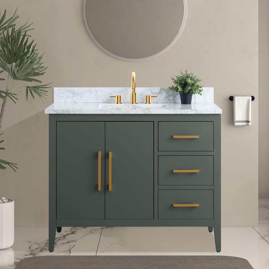 Vanity Art 42" Single Sink Bathroom Vanity Cabinet with Engineered Marble Countertop