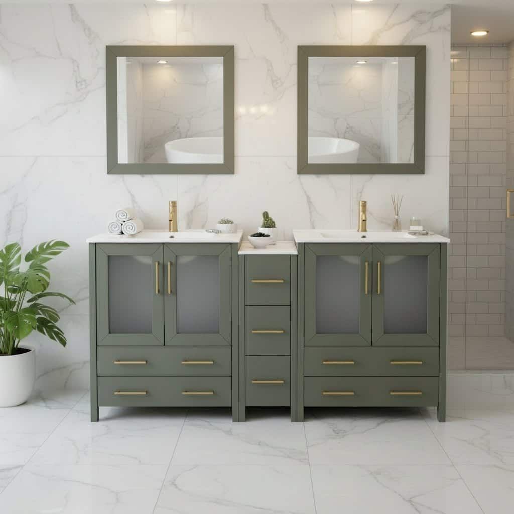 Vanity Art 72" Double Sink Bathroom Vanity Set 7 Dove-Tailed Drawers, 3 Cabinets, 2 Shelves, Soft-Closing Doors with Free Mirror